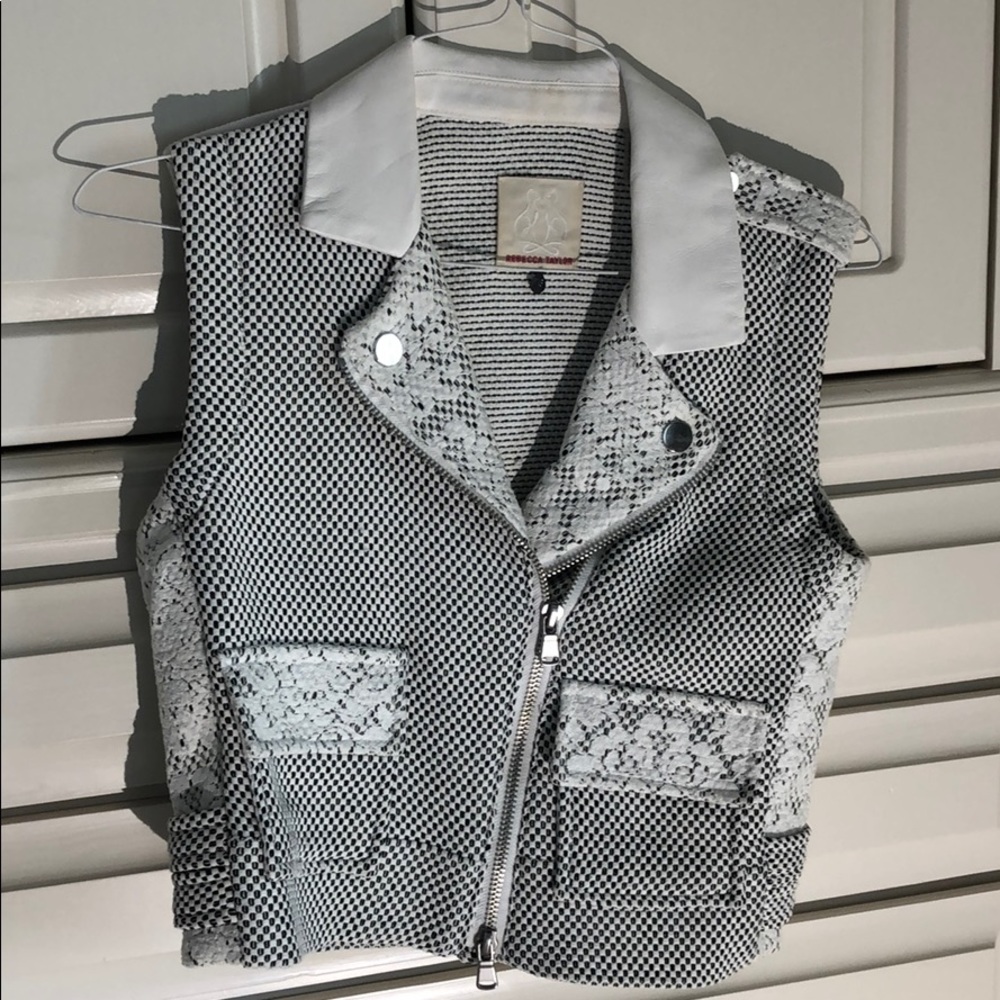 Rebecca Taylor Tweed Leather Trim Moto Vest